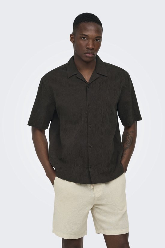 Only & Sons Overhemd Onscruz Rlx Seersucker Resort Ss Sh 22038003 Black Coffee Mannen Maat - M