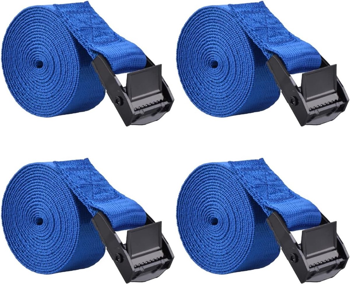 Lashing Ratchet Straps 4 Pack in Blauw - Sterke en Duurzame Spanbanden van 3m voor Veilig Transport