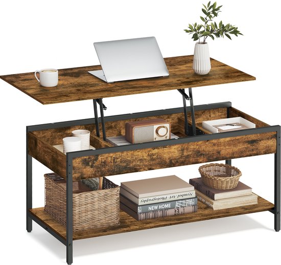 VASAGLE LCT261KD02 - Table basse relevable - rangement ouvert - compartiments cachés