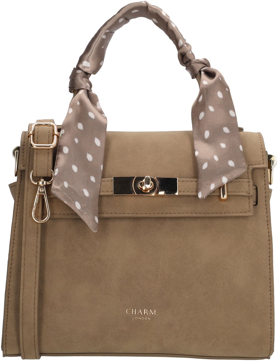 Charm London The Hamptons Village Handtas - Overslagtas - Schoudertas - Suede PU - Gouden Details - Verstelbare En Afneembare Band - Crossbody - Dames - Tas - Taupe