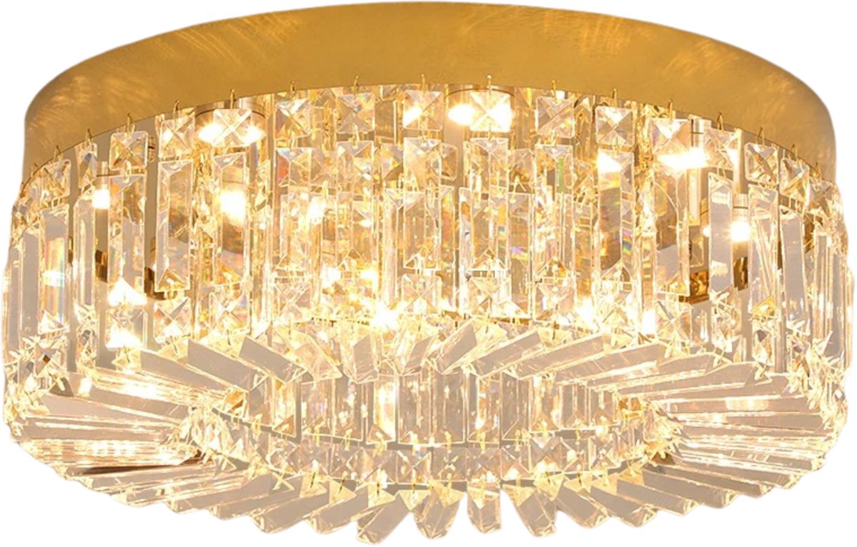 Stervia Plafondlamp - Kristallamp - Plafonnière - Kroonluchter - Met Gouden Rand - 3 Soorten Licht - Diameter 40 cm