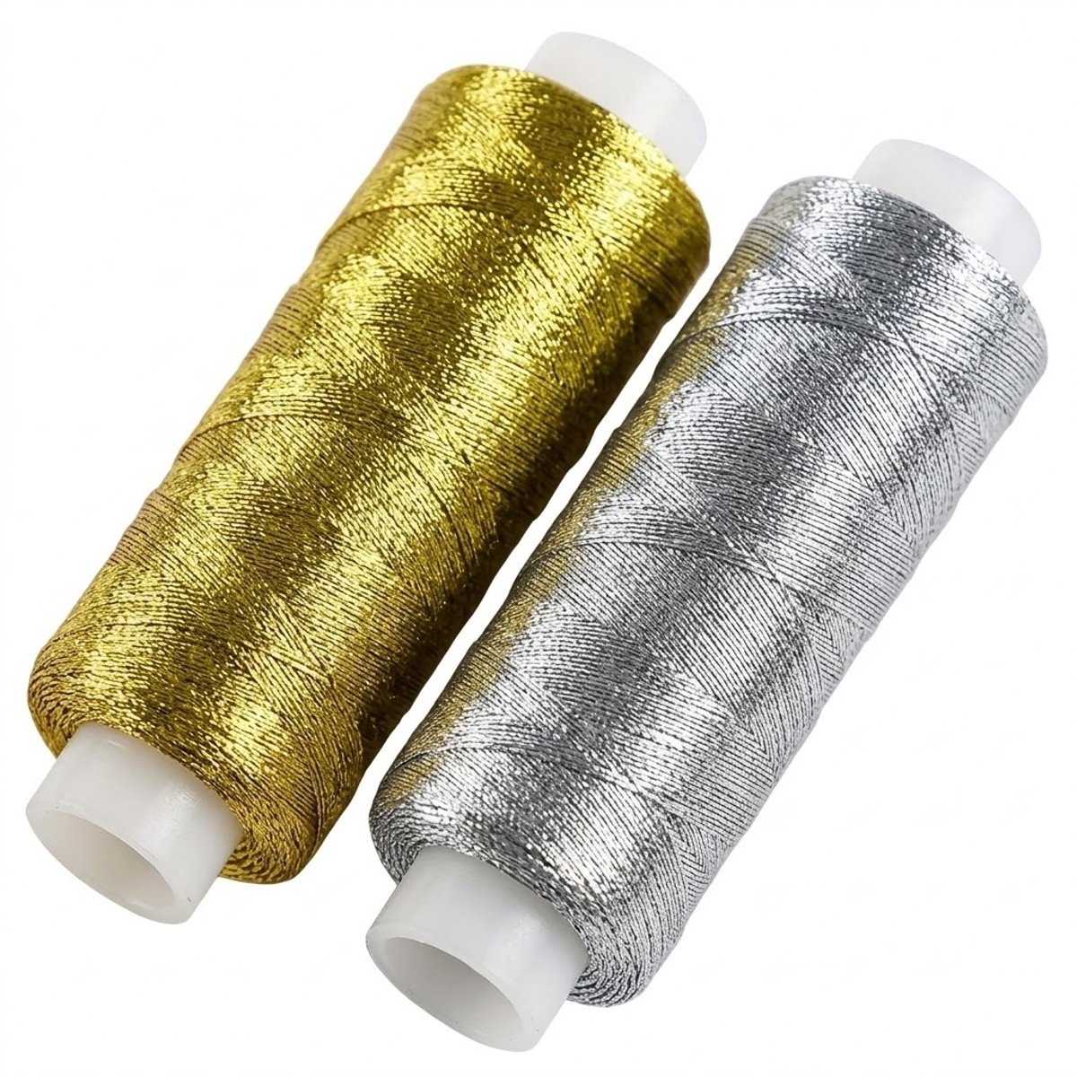 Goudkleurig zilverkleurig garen set 2 delig metallic naaigaren borduurgaren glanzend draad voor naaien borduren en handwerk DIY projecten decoratief garen voor kleding en creatieve toepassingen