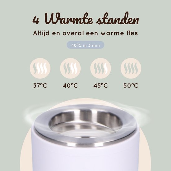 Lovinoo Flessenwarmer 2 stuks - 4 Temperatuurniveaus - Draagbaar & Draadloos - Flesverwarmer voor Babyvoeding - USB Oplaadbaar - Inclusief 5 Adapters - 13.200 mAh - Wit van Lovinoo — afbeelding 3