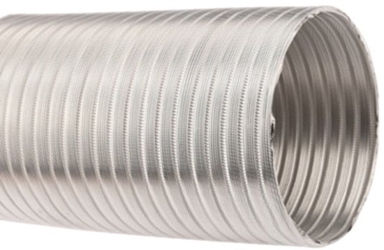 Tuyau flexible en aluminium argenté avec nervures verticales, Ø 152 mm.