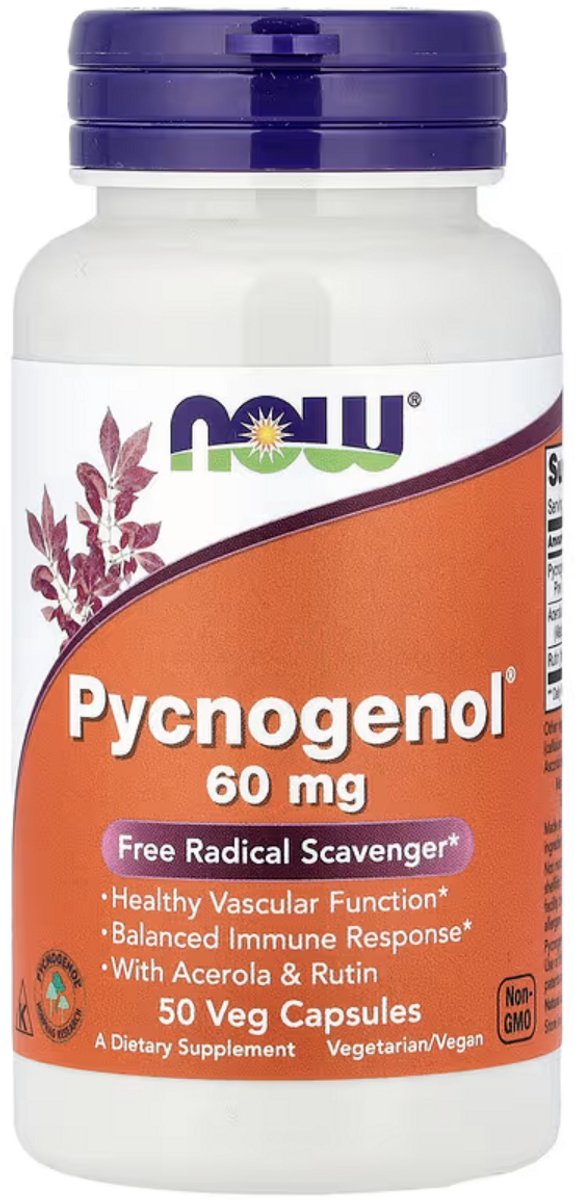NOW Foods Pycnogenol 60 mg – 50 Vegetarische Capsules | Met Acerola & Rutine