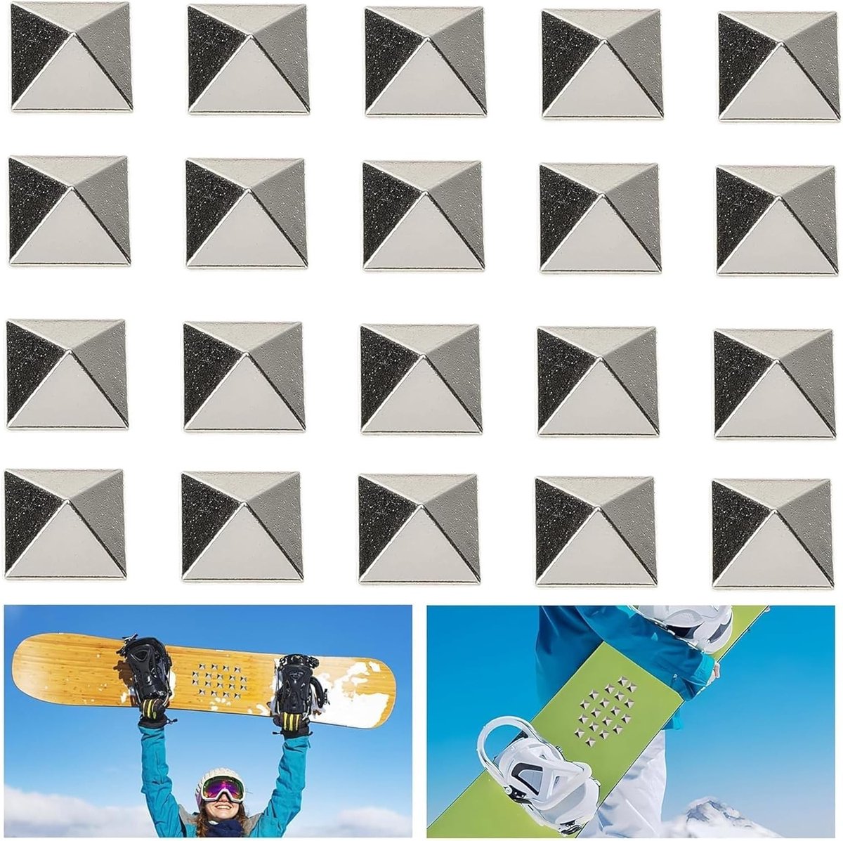 Set van 20 Antislip Snowboard Pads met Piramidepunten, Grip Pads voor Ski's en Snowboards, Ideaal voor Winterse Activiteiten