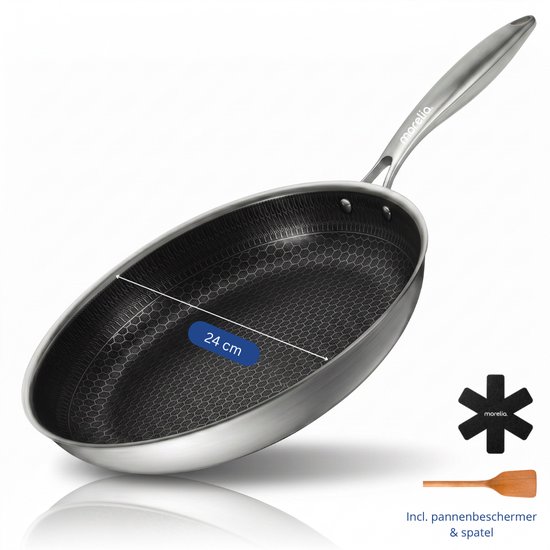 Morelia® Koekenpan 24 cm Inductie en Gas - Incl Spatel - PFAS Vrij - Keramische Anti aanbaklaag - Oven en Vaatwasserbestendig - Beige