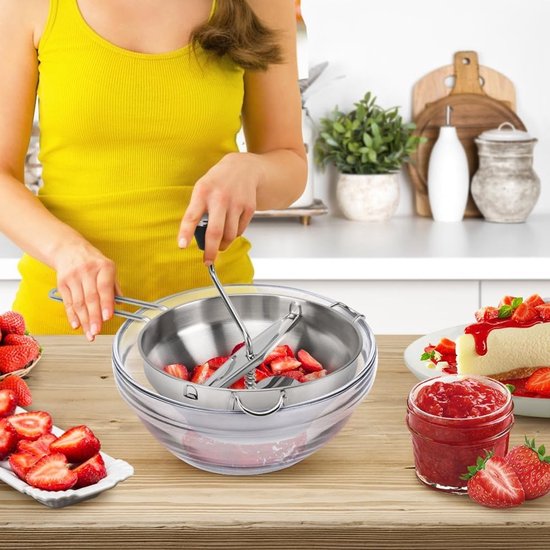 Handmatige Aardappelpers met 3 Schijven en Antislip Handvat - RVS Voedselmolen voor Tomatensaus, Appelmoes en Puree maken — afbeelding 5