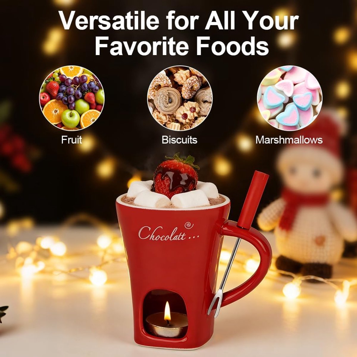 Chocolade Fondue Set Keramiek - Perfect Smelten & Warmhouden - Kaarsverwarming - Inclusief Vork - Compact 130ml - Voor Dessert Fruit Kaas - Mini Fonduepot Chocoladebeker — cadeau in Kookcadeaus - foto 5