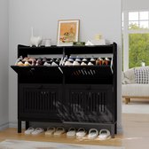 Moderne schoenenkast - Ruimtebesparende houten opbergkast - Kantelbestendig vrijstaand rek voor in de hal - 105 × 96 × 24 cm - Zwart