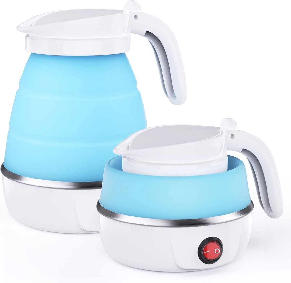 Waterkoker Opvouwbare waterkoker camping Mini-reiswaterkoker Draagbare inklapbare waterkoker Voor kamperen met afneembaar netsnoer kookt snel 600 ml Blauw