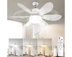 Ventilatorlamp met fitting en afstandsbediening - 20 Inch Schroefbare Plafondventilator - E26 Fitting - Dimbaar Licht 3000K-6000K - 40W - Geschikt voor Slaapkamer, Keuken en Woonkamer