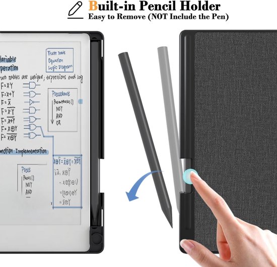 Beschermhoes Geschikt voor Remarkable Paper Pro Move 7,3 inch - Boekvormige Folio Hoes met Huidachtig Gevoel - Ingebouwde Pennenhouder - Zwart van Merkloos — afbeelding 3