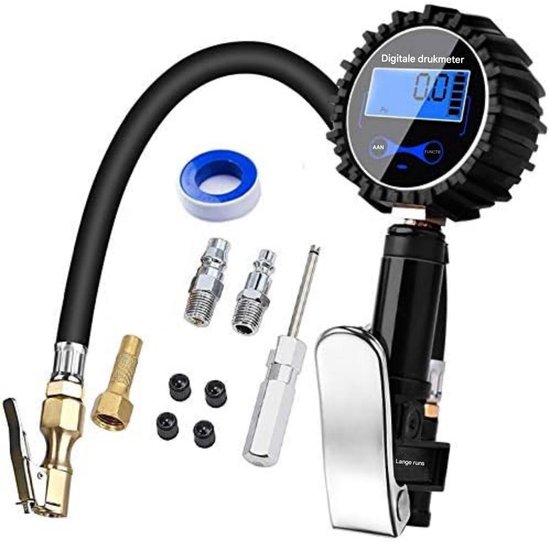 EXCITAT Digitale bandenspanningsmeter - Zeer nauwkeurige digitale bandenspanningsmeter - 200 PSI - Met pomppistool - LCD-scherm - Voor auto's, motoren en fietsen