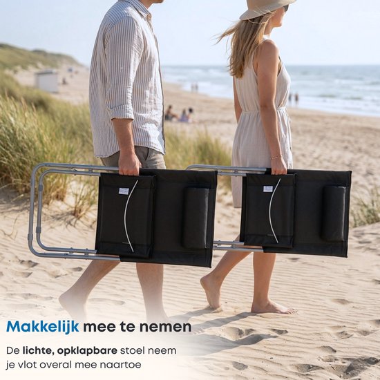 ACAZA Strandstoel - Campingstoel - Inklapbaar en Opvouwbaar - 120KG Draagkracht - Heel Stevig - Zwart van Merkloos — afbeelding 5