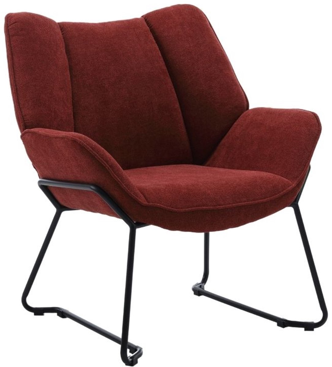 chairus Leunstoel - Rood - Chenille - Met Armleuningen en Rugleuning - Gestoffeerde Loungestoel - Met Metalen Poten - Niet Draaibaar en Vaste Hoogte - Armstoel voor woonkamer en slaapkamer