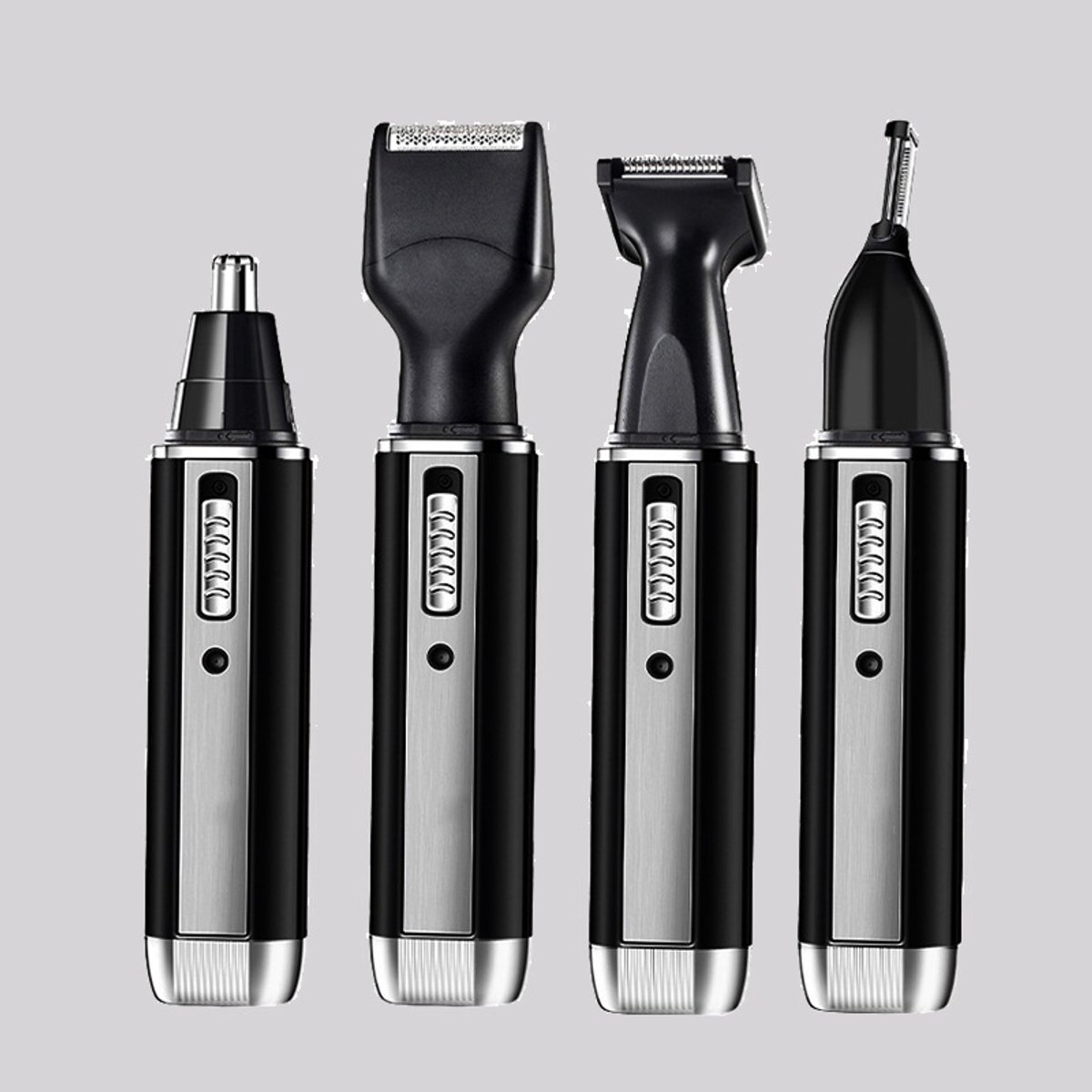 4-in-1 Oplaadbare Multifunctionele Trimmer voor Mannen, voor Neus, Oren, Wenkbrauwen en Baard, Waterbestendig, Zwart-Zilver