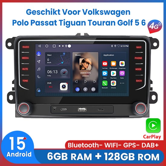 Awesafe Android 15.0 6+128GB Autoradio - Geschikt Voor Volkswagen Polo Passat Tiguan Touran Golf 5 6 2003 t/m 2014 - Draadloos Apple Carplay Android Auto - 8 Kern V1PRO - USB GPS Navigatie 4G WiFi - Bluetooth & Wifi - 7 Inch Radio Scherm