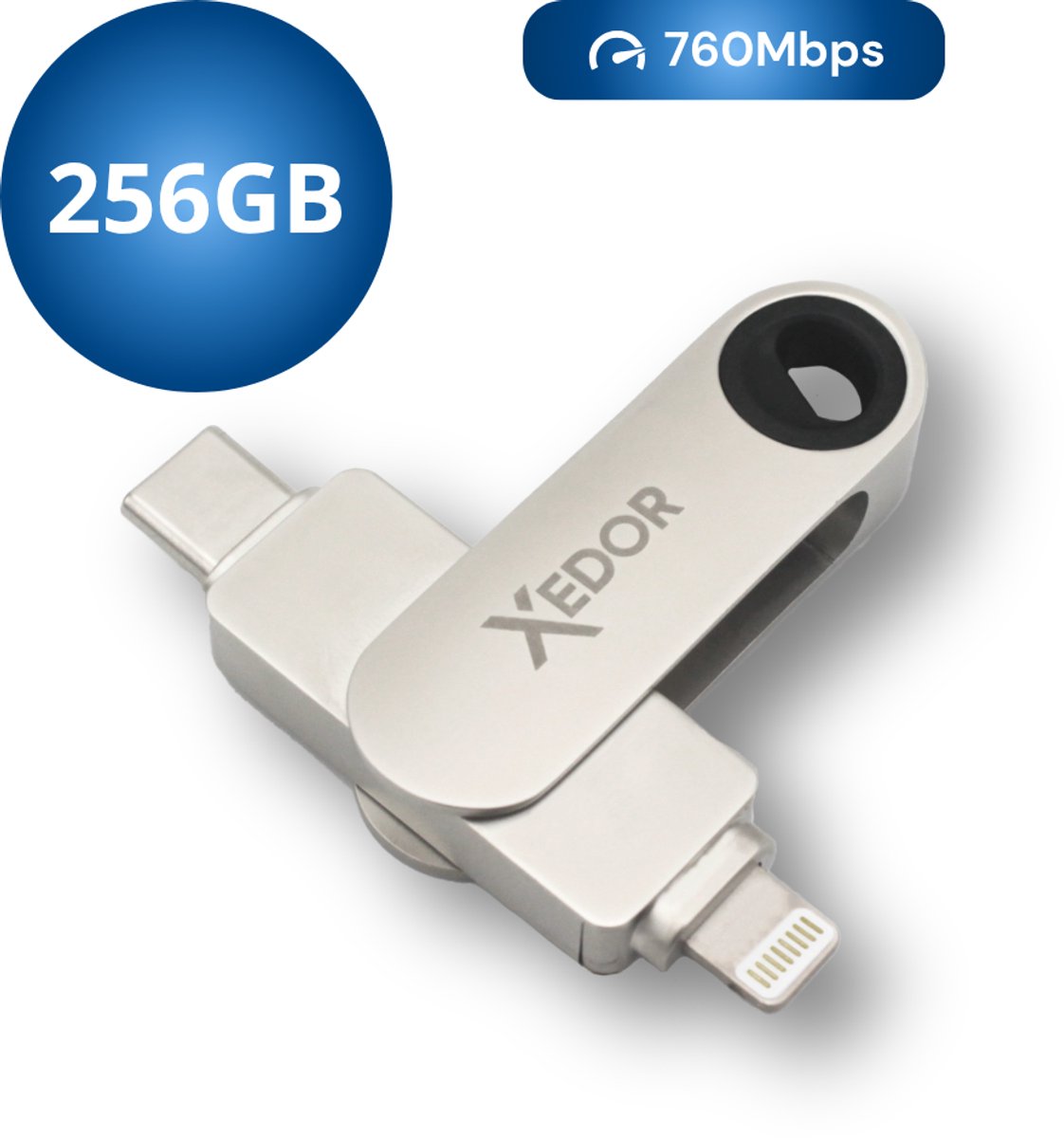 Xedor® Flex - USB Stick - 256 GB - 760Mbps - Lightning en USB C - iPhone en Android