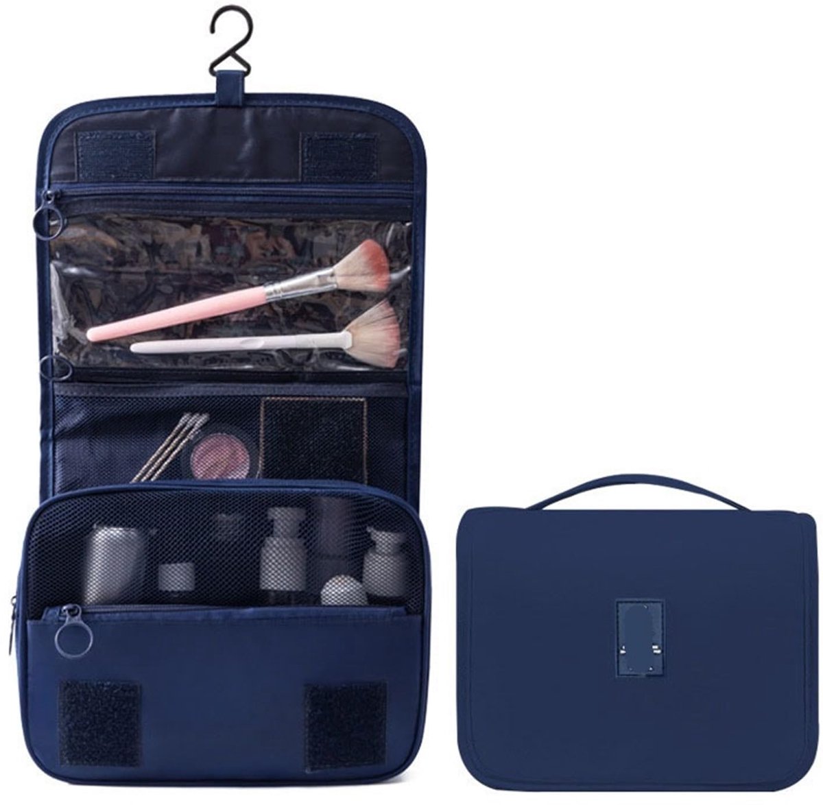 carmdering - Reistoilettas - Toilettas - Cosmetische tas - Opbergtas - Lichtgewicht en opvouwbaar, van zacht en stevig materiaal - Perfect voor reis, sport en dagelijks gebruik - Inklapbaar tot compact formaat, past in koffer of onder bed - Cyaan