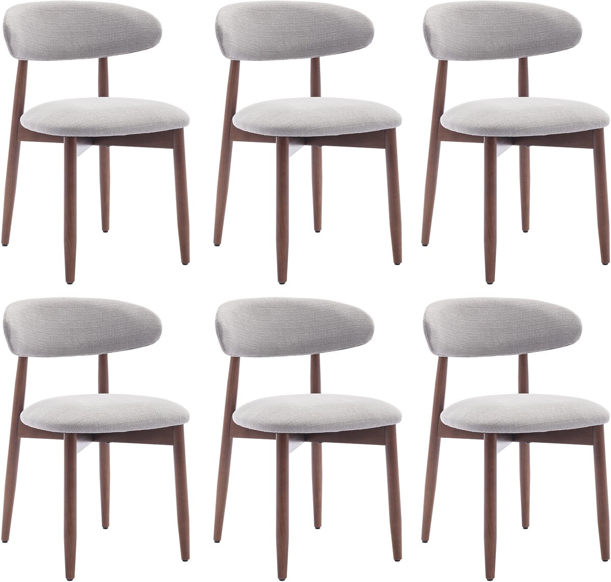 COLAMY Houten eetkamerstoelen - set van 6 - Moderne met stof beklede keukenstoelen - Boerderij eetkamerstoel- lichtgrijs