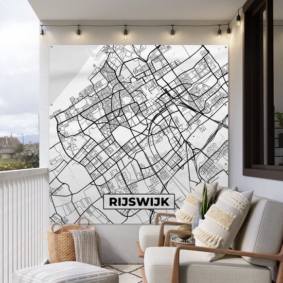 Affiche de Jardin Carte - Rijswijk - Zwart - Wit - 200x200 cm - Toile de jardin - Affiche extérieure
