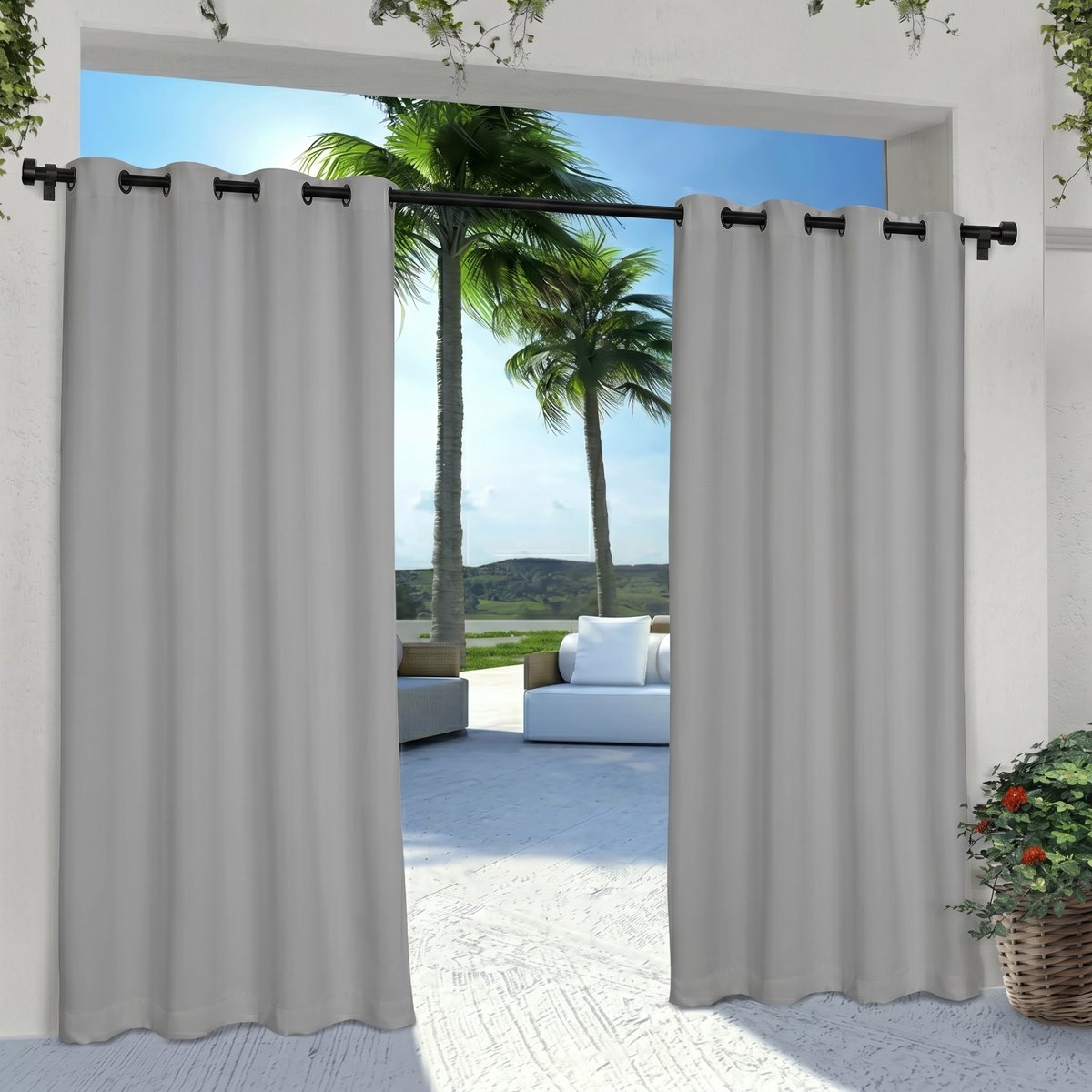 MUPOO Buitengordijnen Waterdicht Verduisterend en met Ringen - Verduisterend, UV-werend & Isolerend - outdoor Gordijn voor Terras, Veranda, 