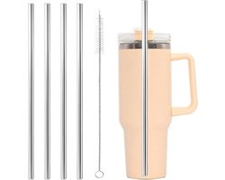 Metalen rietjesset, 5-delig, roestvrij staal, 30 cm lange rietjes, 4 rechte rietjes met reinigingsborstel, milieuvriendelijk, herbruikbaar, voor warme en koude dranken