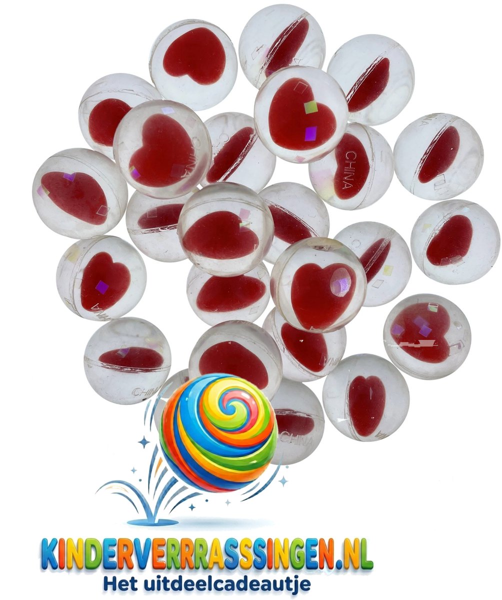 100 Stuiterballen 27 mm hartjes - Valentijn - uitdeelcadeautjes traktatie kinderfeestje huwelijk trouwen