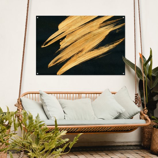 Affiche jardin - Toile jardin - Posters de jardin extérieur - Goud - Peinture - Rayures - Luxe - Abstrait - 120x80 cm - Jardin