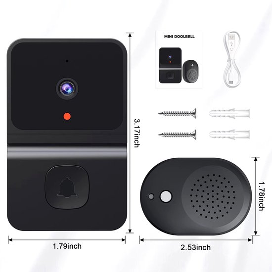 Slimme Video Deurbel met Scherm - Videofoon - HD Nachtzicht, Wifi Videodeurbel met Tweeweg Audio & Dongle van Merkloos — afbeelding 5