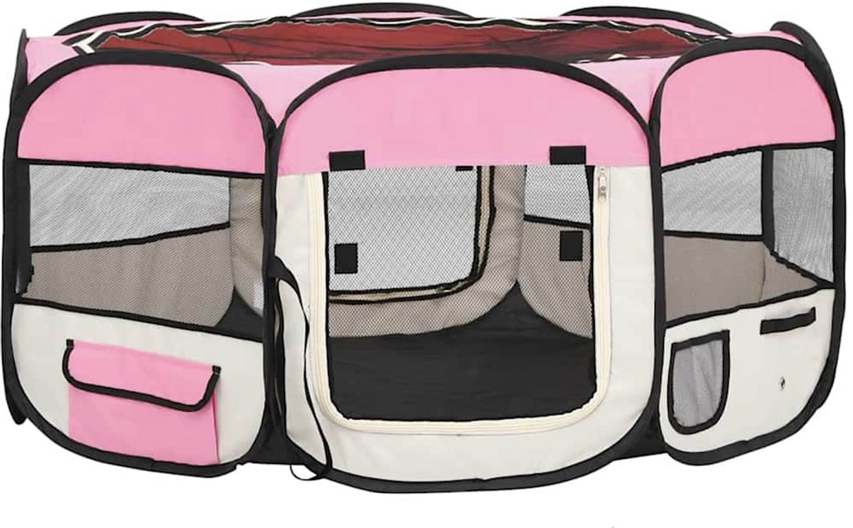 Bol.com vidaXL - Hondenren - inklapbaar - met - draagtas - 145x145x61 - cm - roze aanbieding