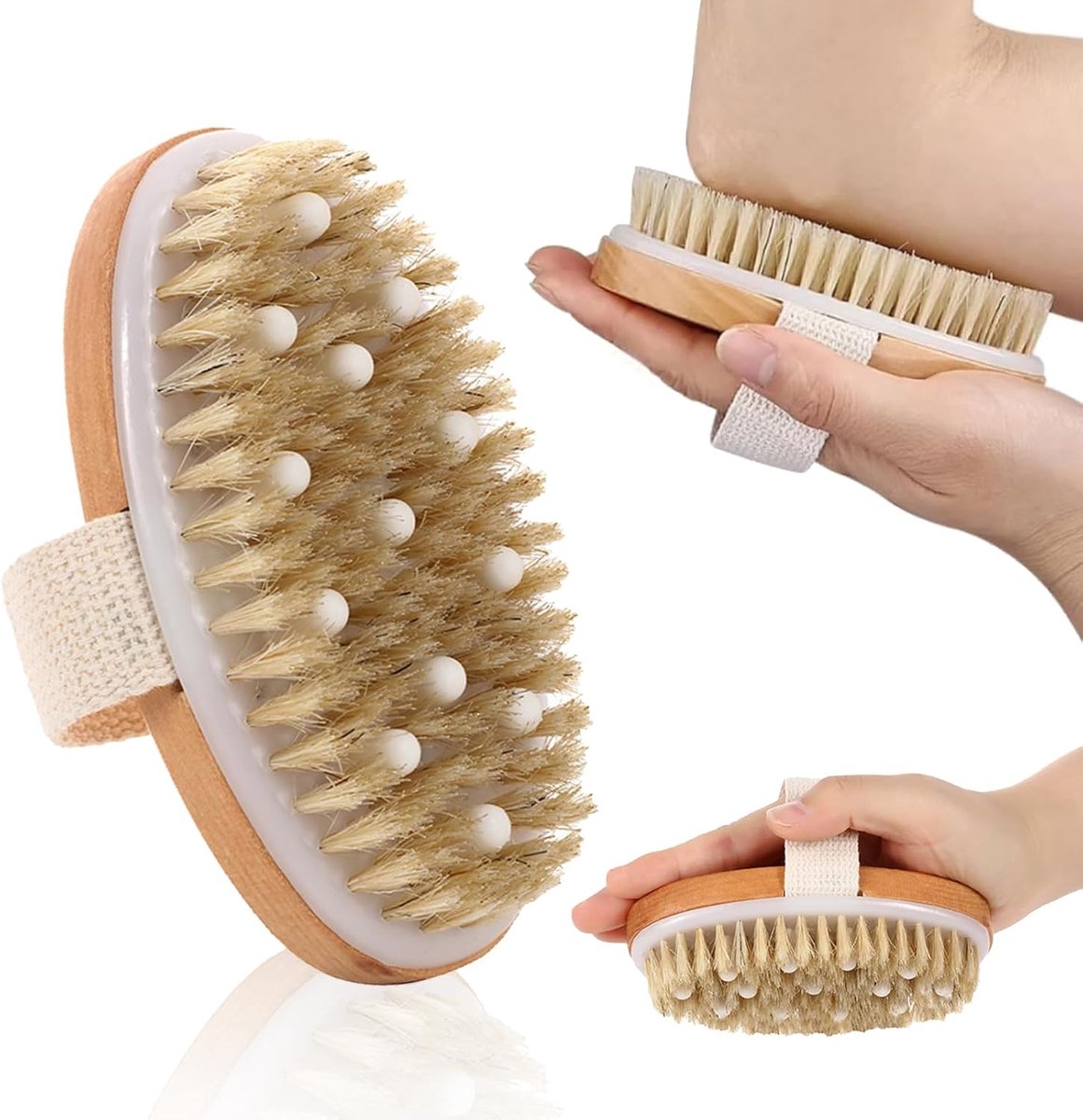 Lichaamsborstel met natuurlijke haren voor droog borstelen en cellulite massage