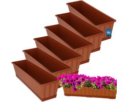KOTARBAU® 6 st Balkonbak, Bloembak voor Balkon, Kunststof, 60 x 18 x 14 cm, Plantenbak, Terracotta, Plantenbak Balkon, met Schotel, Rechthoekig
