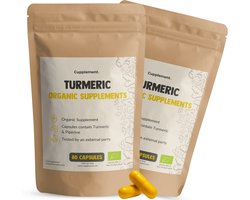 Cupplement Kurkuma met Piperine 600 mg Biologisch Combideal 2x 80 Capsules - Kurkuma poeder met Zwarte Peper – Kurkuma capsules met zwarte peper - Turmeric - Curcuma - Vegan - Zonder toevoegingen - Lab getest - 40 dagen voorraad per zakje