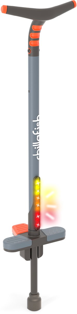 Chillafish Pogo Stick Glow vanaf 5 jaar tot 36kg met LED verlichting - Oranje - Stunt Pogostick voor jongens en meisjes - Springstok met soft touch handgreep en extra sterke veer - Geen batterijen nodig - Model Poogi Glow Kids