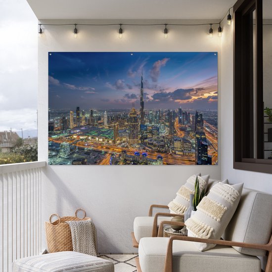 Décoration murale Skyline de Dubaï avec Burj Khalifa un soir nuageux - 180x120 cm - Poster jardin - Toile jardin - Poster extérieur
