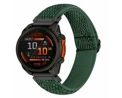 By Qubix - Geschikt voor Garmin bandje - 20mm Quickfit - Elastische Solo Loop nylon bandje - Donkergroen - Geschikt voor Garmin Fenix 7s/6s/5s / Instinct 2s / Epix Pro Gen 2 (42mm)