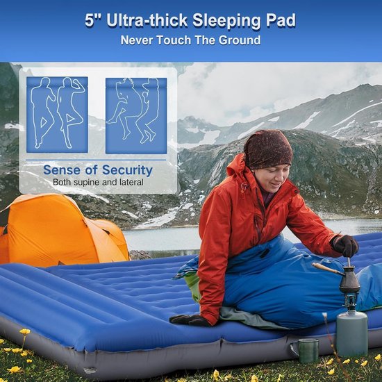 Slaapmat 2 persoons - Zelfopblazend door Ingebouwde Voetpomp - Slaapmatje - Camping Matras - Camping Bedje - Opvouwbaar Logeer Matras - Luchtbed - Luchtmatras - Blauw van Merkloos — afbeelding 5