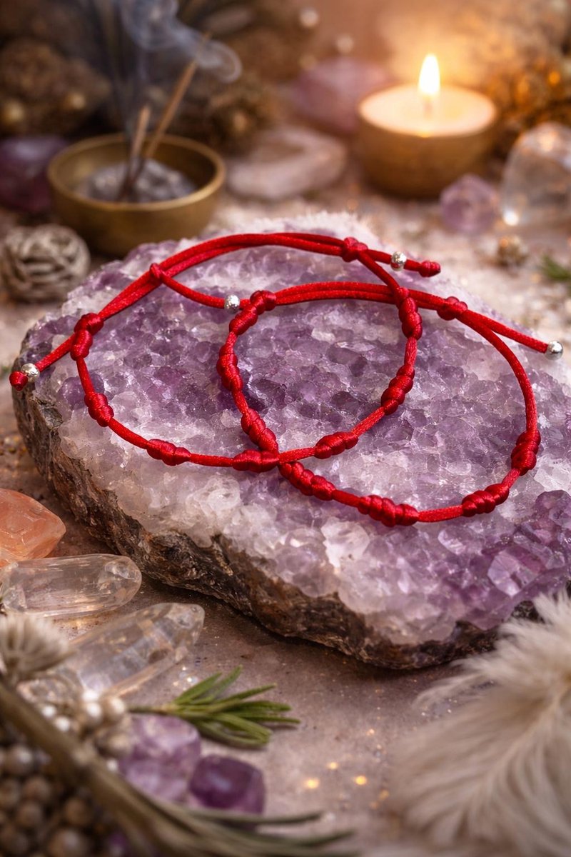 Kabbalah Armband met 7 knopen – handgemaakt talisman voor bescherming, overvloed en spirituele groei.