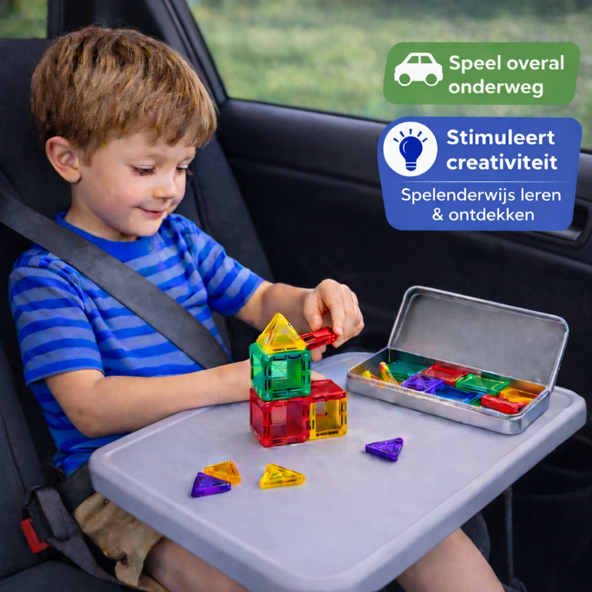 Joyage Magnetische tegels Reisset - Mini Magnetic tiles travel set - 26 stuks - Magnetisch bouwspeelgoed - Magnetisch speelgoed voor onderweg - Montessori Speelgoed voor in de auto vliegtuig - Magna tiles travel set - Magneten speelgoed constructie — afbeelding 3