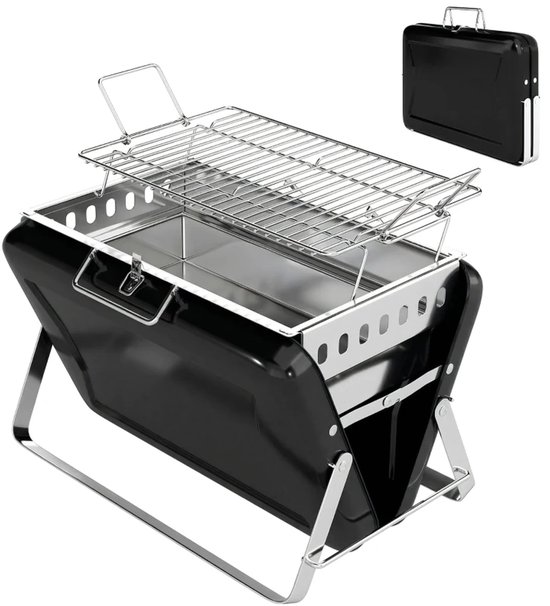 Premie Houtskool Barbecue - Smoker Barbecue - Barbecuegrill - Grillwagen - Houtskoolgrill - Houtskoolgrill met Grillrooster, Handvat en Inklapbare Poten - BBQ voor buiten, tuin & kamperen - 40x28x25,5 cm - Zwart van Merkloos — afbeelding 3