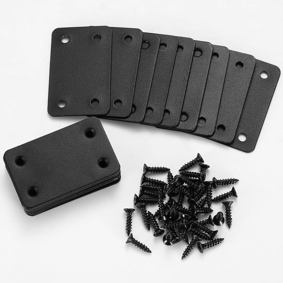 Set van 20 platte rechte herstelplaten, bevestigingsplaten voor meubels, roestvrijstalen steun voor reparaties (60x38mm, zwart) — afbeelding 4