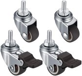 Set van 4 M8 Zwenkwielen van Rubber met Rem - 360° Draaibare Stilte Wielen voor Binnen en Buiten Gebruik, Perfect voor Meubels en Apparatuur