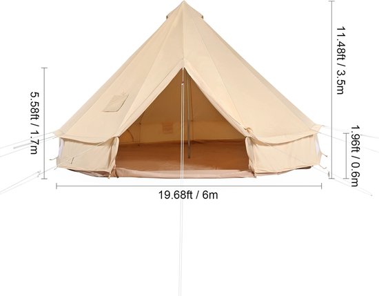 Zolara Tipi Tent - Galmping - Canvas Tent 4 Persoons - 3 meter - Glamping Tent - Met UV zonbescherming - Kampeertent - Yurt Tent met Kachelopening - Waterdicht - Grondzeil - Draagtas van Merkloos — afbeelding 2