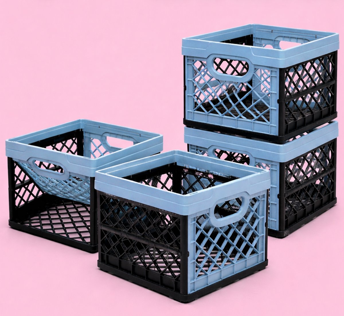 TONTARELLI vouwkrat 25 liter - blauw/zwart - set met 4 stuks