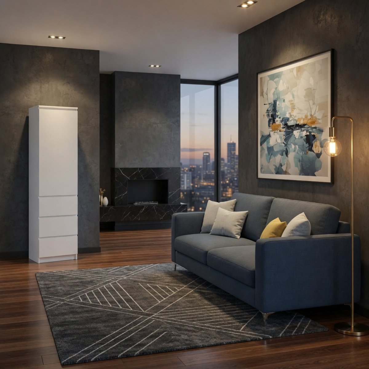 Compacte Kledingkast / Garderobekast met 3 Planken en 3 Laden – 50x40x180 cm – Multifunctionele Opbergkast voor Slaapkamer, Hal of Werkkamer – Wit Mobili Bella