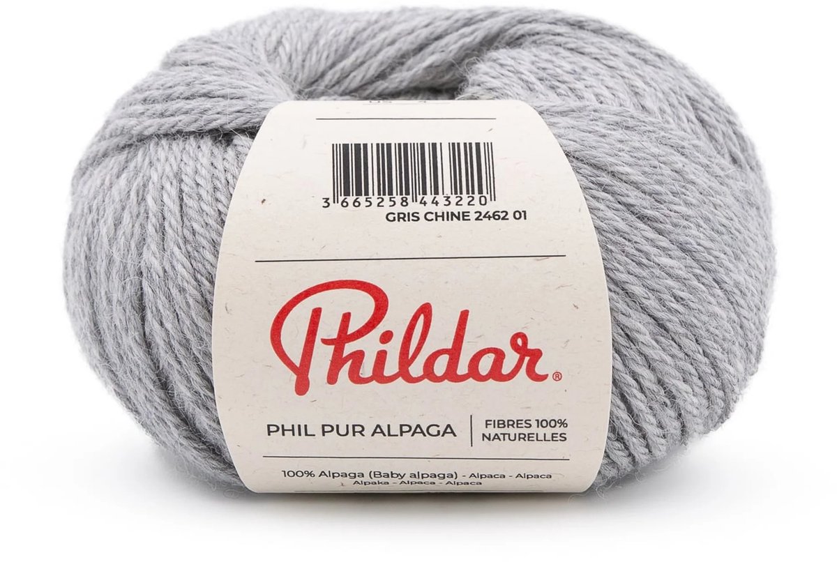 Phildar - Pur Alpaga- 100 % Baby Alpaca premium garen - Wordt per 5 stuks verkocht - Kleur : Gris Chine