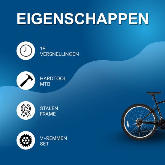 Mountainbike - Voor heren en dames - 18 snelheden, stalen frame, V-rem, hardtail - 66-69 cm, zwart van Merkloos — afbeelding 2