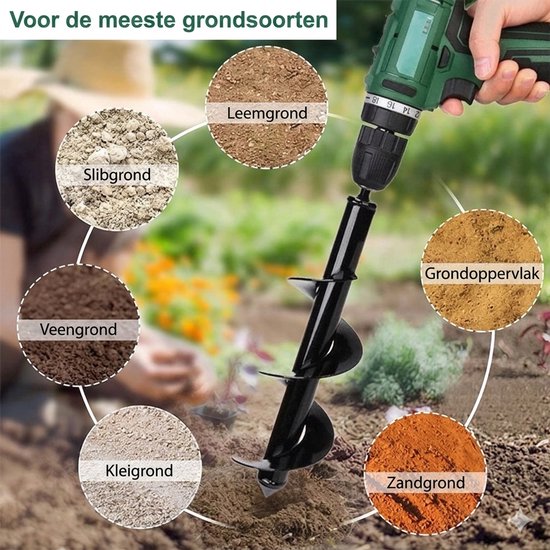 TRESTO - Grondboor - Grondboor voor boormachine - Bollenplanter - Palenboor - Boor - Tuin - 60X8 CM — afbeelding 2
